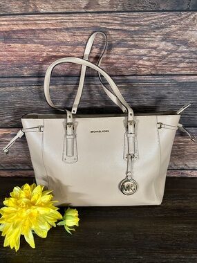 Michael Kors Tan Pebbled Leather Tote with MK Charm